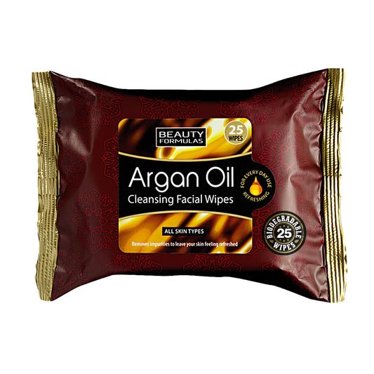 BEAUTY FORMULAS ARGAN OIL BIODEGRADABLE FACIAL WIPES 25'S