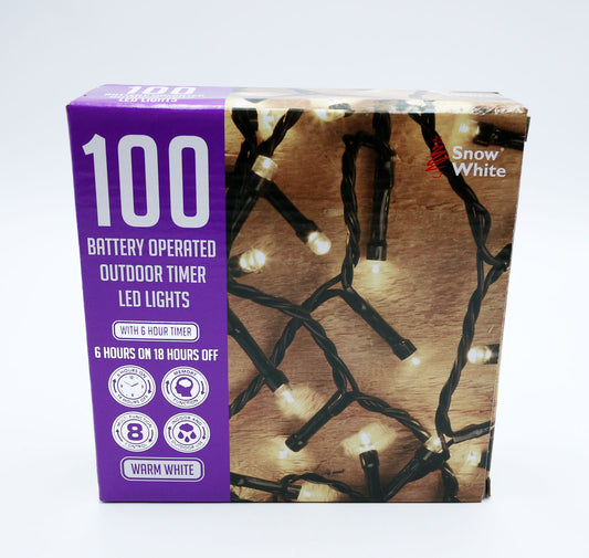 XMAS LIGHTS LED B/O TIMER WARM WHITE 100B