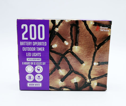 XMAS LIGHTS LED B/O TIMER WARM WHITE 200B