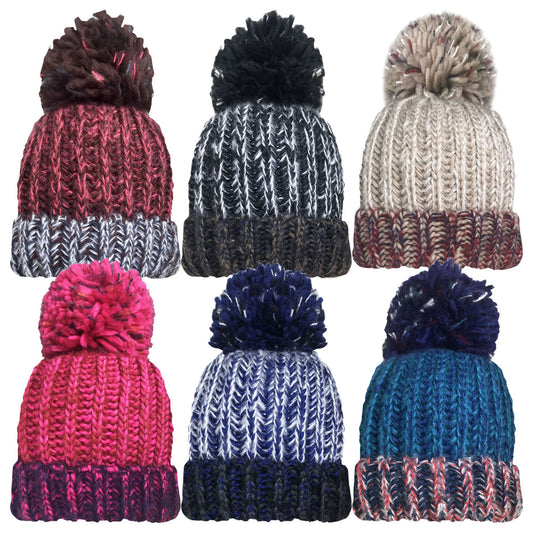 HAT ADULT KNITTED POM POM ASST COLOURS