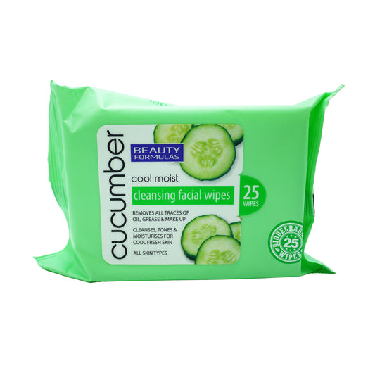 BEAUTY FORMULAS CUCUMBER EXTRACT BIODEGRADABLE FACIAL WIPES 25'S