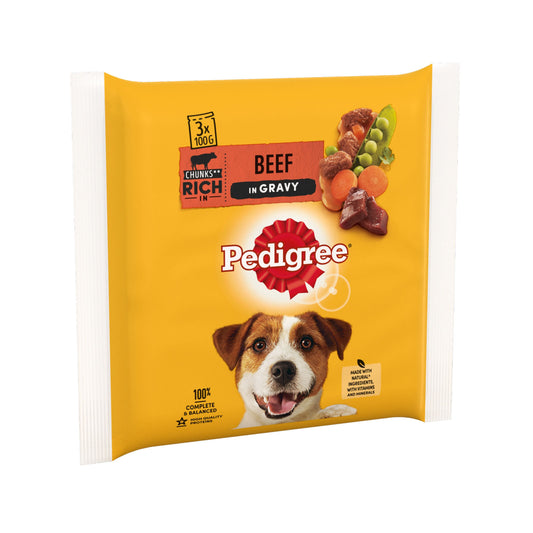 PEDIGREE DOG POUCH BEEF & VEG GRAVY 3PK 13/01/27