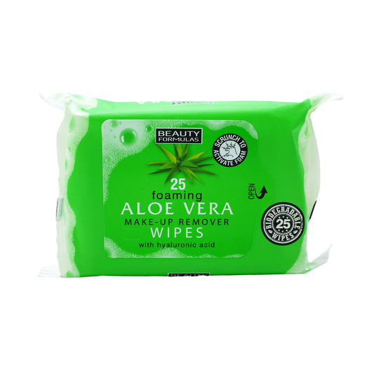 BEAUTY FORMULAS FOAMING ALOE VERA BIO M/UP WIPES(D