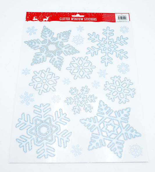 XMAS GLITTER SNOWFLAKE WINDOW DECORATIONS
