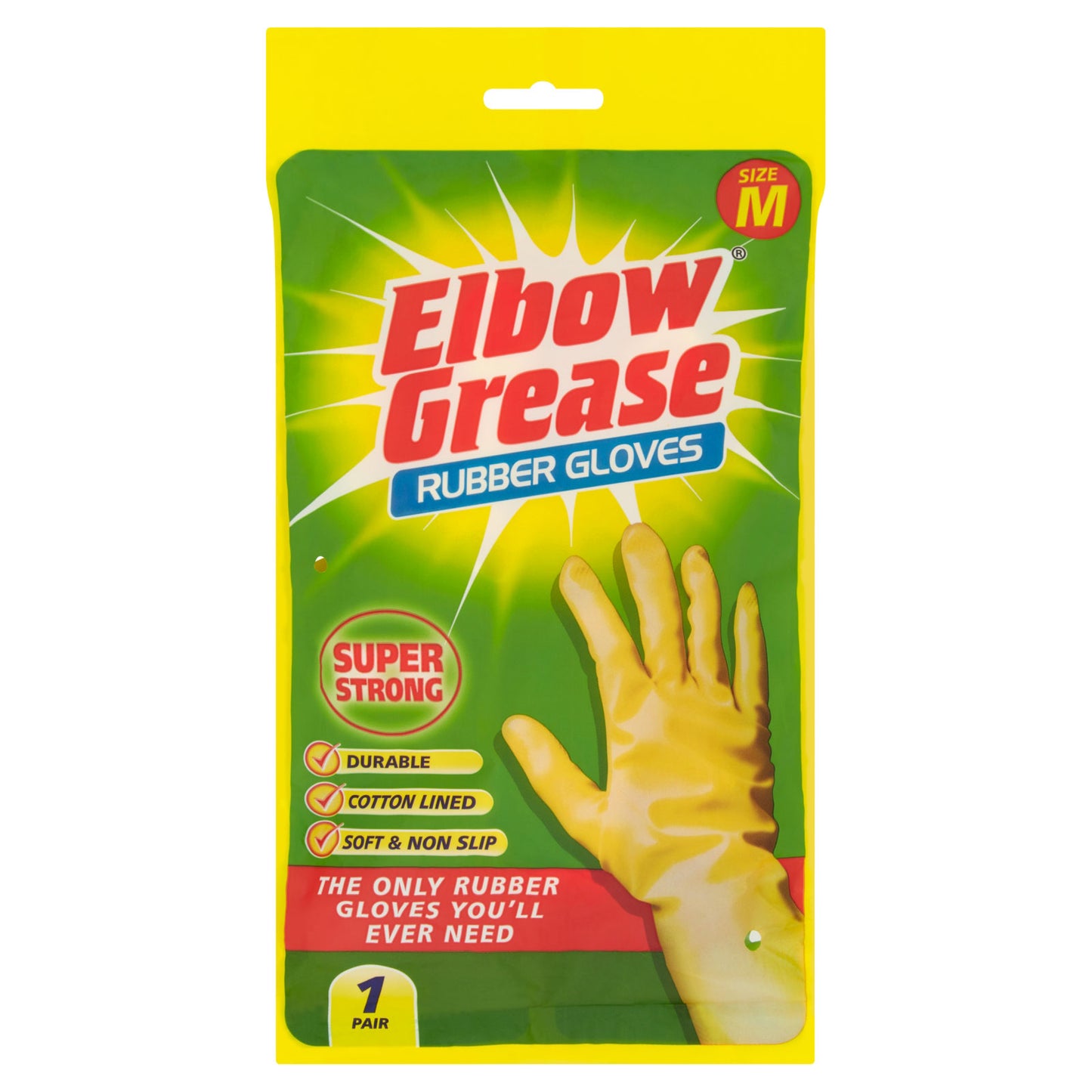 ELBOW GREASE SUPER STRONG RUBBER GLOVE MEDIUM 1PK