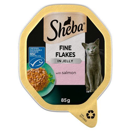SHEBA FINE FLAKES WITH SALMON IN JELLY TRAY 85G