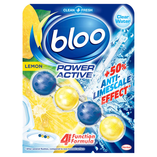 BLOO POWER ACTIVE CLEAR WATER TOILET RIM BLOCK 1 LEMON