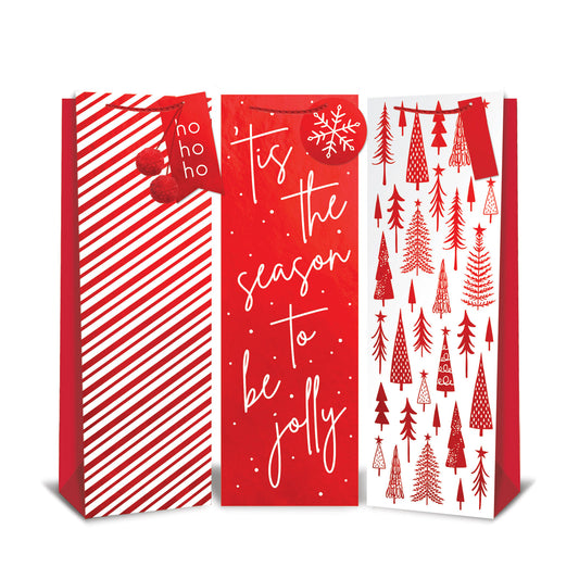 XMAS GIFT BAG BOTTLE RED FOIL ASST  (R)