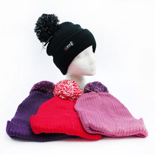 HAT POM POM LADIES LINED ASST (R)