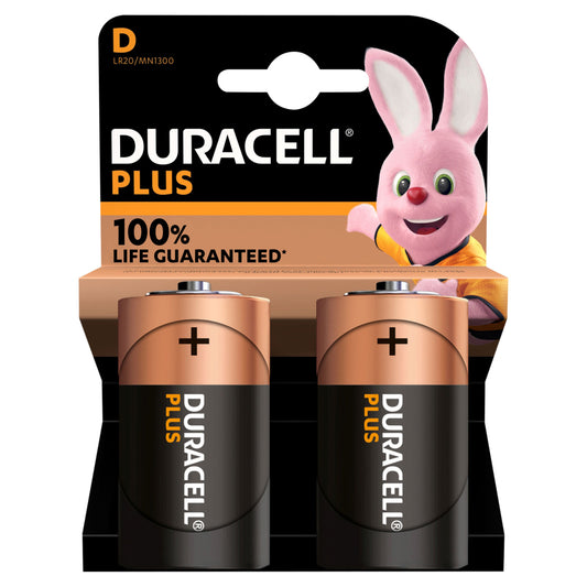DURACELL PLUS BATTERIES 100% EXTRA POWER D 2PK