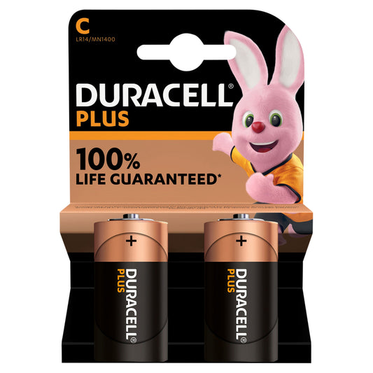 DURACELL PLUS BATTERIES 100% EXTRA POWER C 2PK