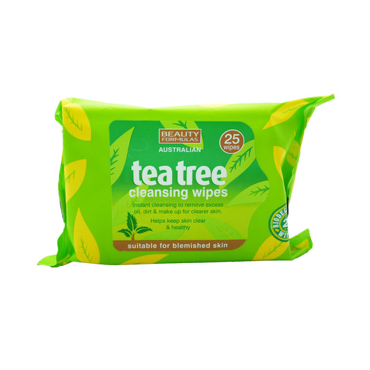 BEAUTY FORMULAS TEA TREE CLEANSING BIODEGRADABLE WIPES 25S