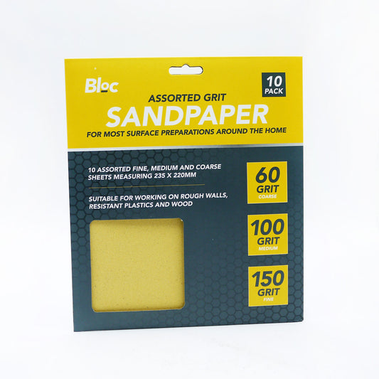 SANDPAPER ASSORTED GRIT 10 SHEETS (R)