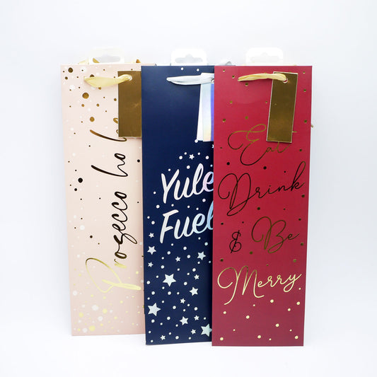 XMAS GIFT BAG BOTTLE NAVY PINK RED ASST (R)