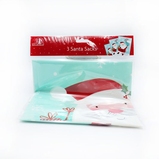 XMAS SANTA SACKS PVC 3PK(R)