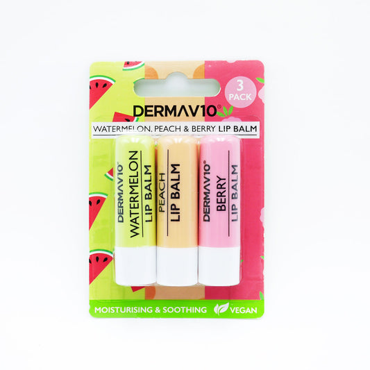 DERMA V10 TRIO LIP BALM  (W MEL PEACH  BERRY)