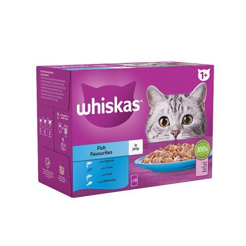 WHISKAS 1+ ADULT FISH FAVOURITES IN JELLY POUCHES 12 X 85G