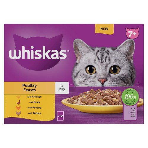 WHISKAS 7+ SENIOR POULTRY FEASTS IN JELLY POUCHES 12 X 85G