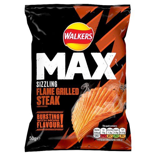 WALKERS MAX FLAME GRILLED STEAK CRISPS 50G