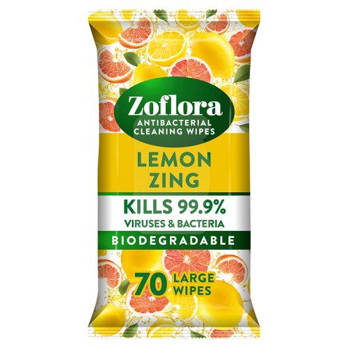 ZOFLORA LEMON ZING BIODEGRADABLE WIPES 70S