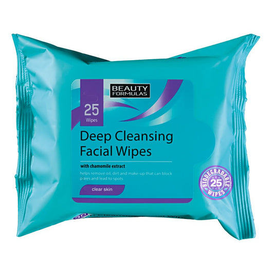 BEAUTY FORMULAS DEEP CLEANSING FACIAL WIPES 25'S