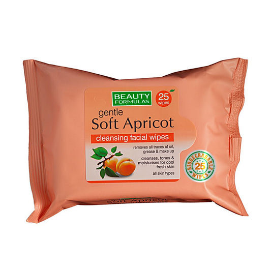 BEAUTY FORMULAS APRICOT EXTRACT FACIAL BIODEGRAGEABLE WIPES 25'S