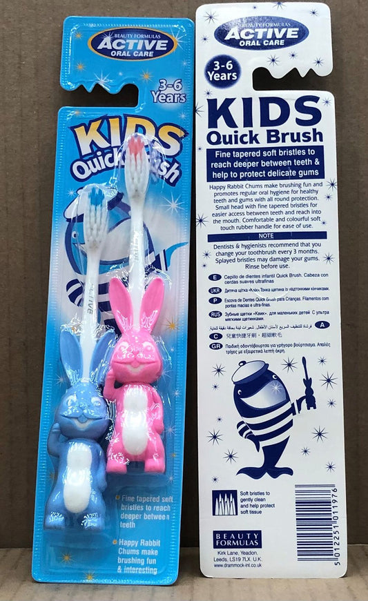 ACTIVE T/BRUSH KIDS QUICKBRUSH 2 PK RABBIT 3-6YRS