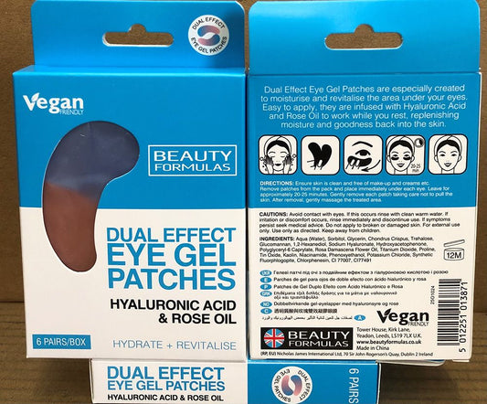 BEAUTY FORMULAS HYA ACID & ROSE OIL EYE GEL PATCHES 6PK