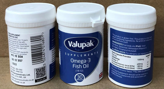 VALUPAK OMEGA 3 FISH OILS CAPSULES 1000MG 30S