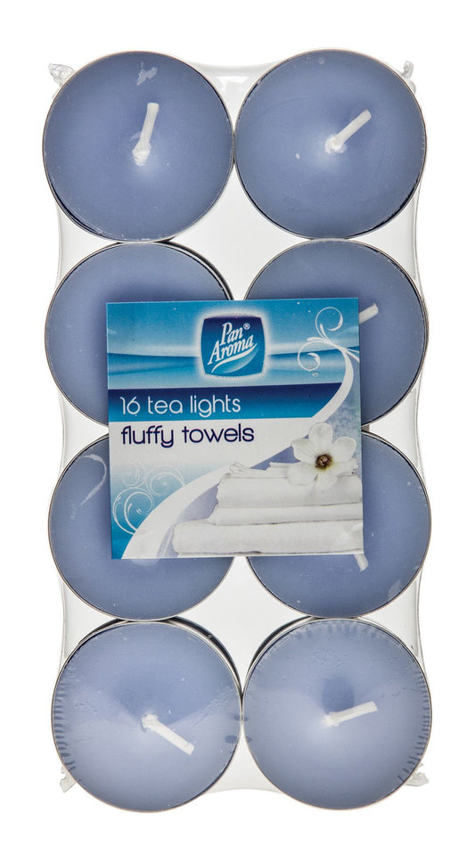 PAN AROMA 16 PACK COLOUR TEA-LIGHTS - FLUFFY TOWELS