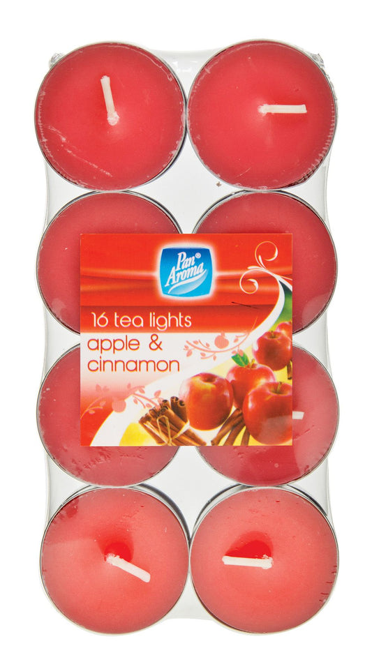 PAN AROMA 16 PACK COLOUR TEA-LIGHTS - APPLE & CINNAMON
