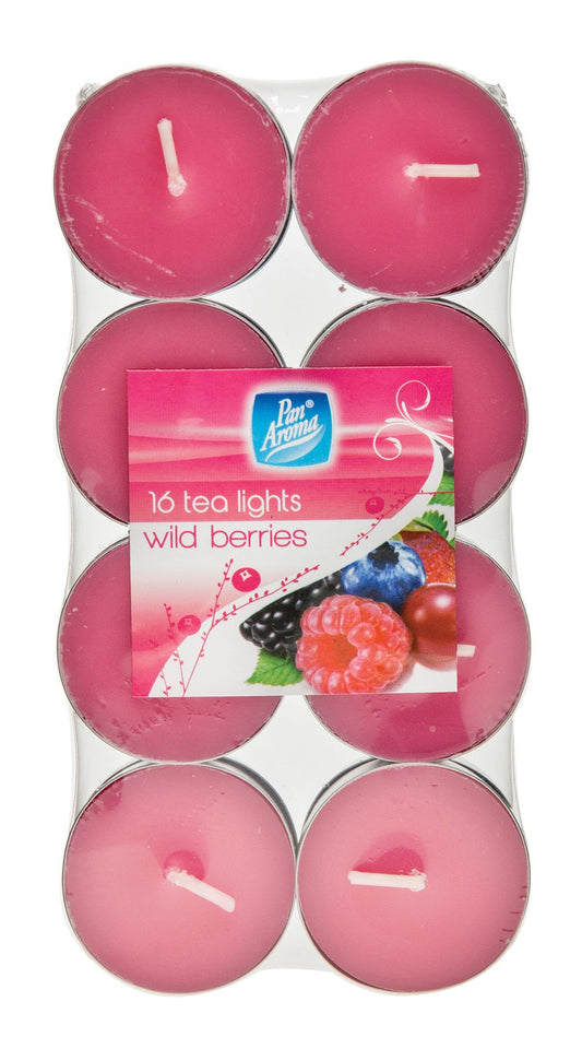 PAN AROMA 16 PACK COLOUR TEA-LIGHTS - WILD BERRIES