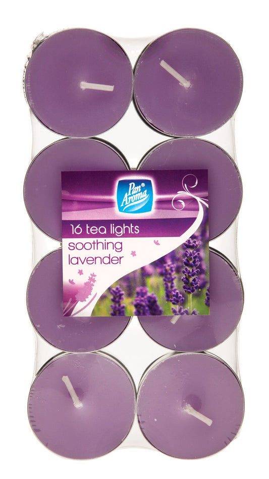 PAN AROMA 16 PACK COLOUR TEA-LIGHTS - SOOTHING LAVENDER