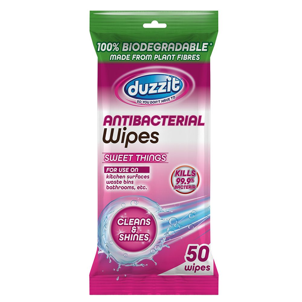 DUZZIT BIODEGRADABLE ANTI BAC WIPES SWEET THINGS 50PK
