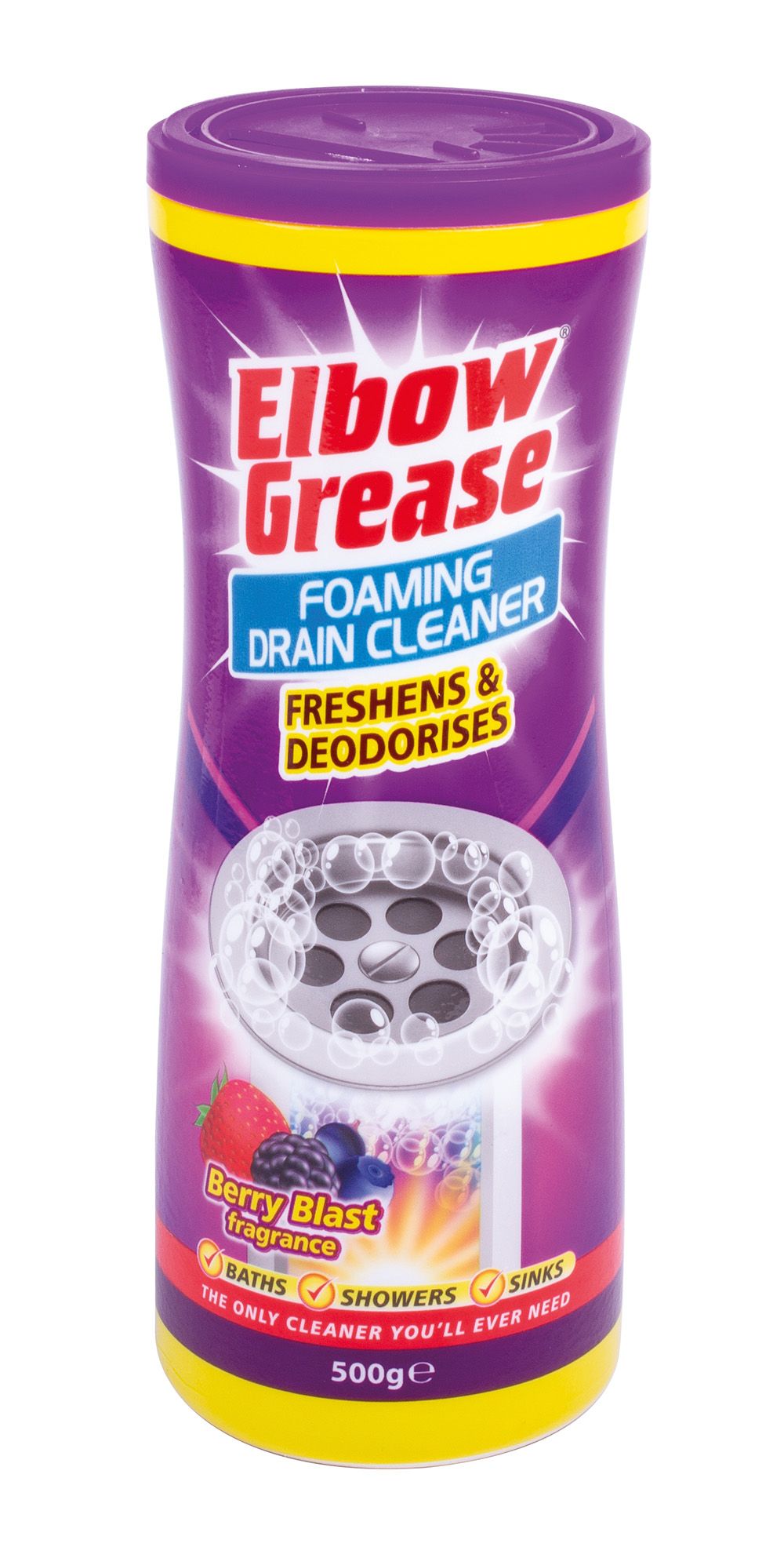 ELBOW GREASE FOAMING DRAIN CLEANER 500G LEMON FRESH/BERRY
