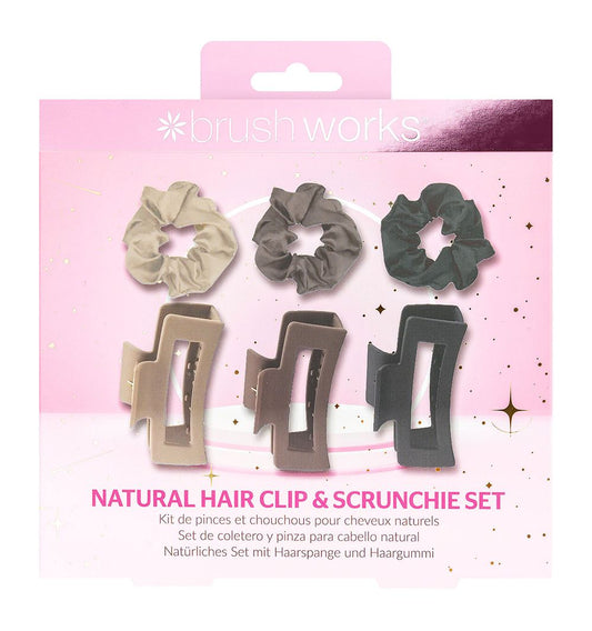 BRUSHWORKS NATURAL HAIR CLIP & SCRUNCHIE SET