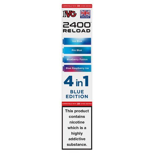 IVG 2400 RELOAD 4 PACK BLUE EDITION - ICE BLUE/PRO BLUE/BLUE RASPBERRY ICE/BLUEBERRY FUSION 20MG