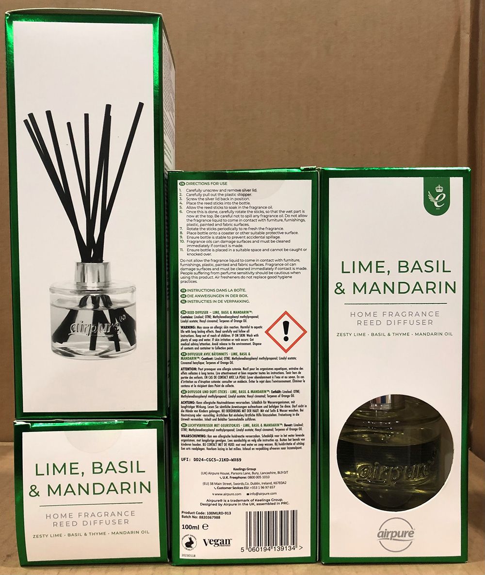 AIRPURE 100ML REED DIFFUSER - LIME, BASIL & MANDARIN