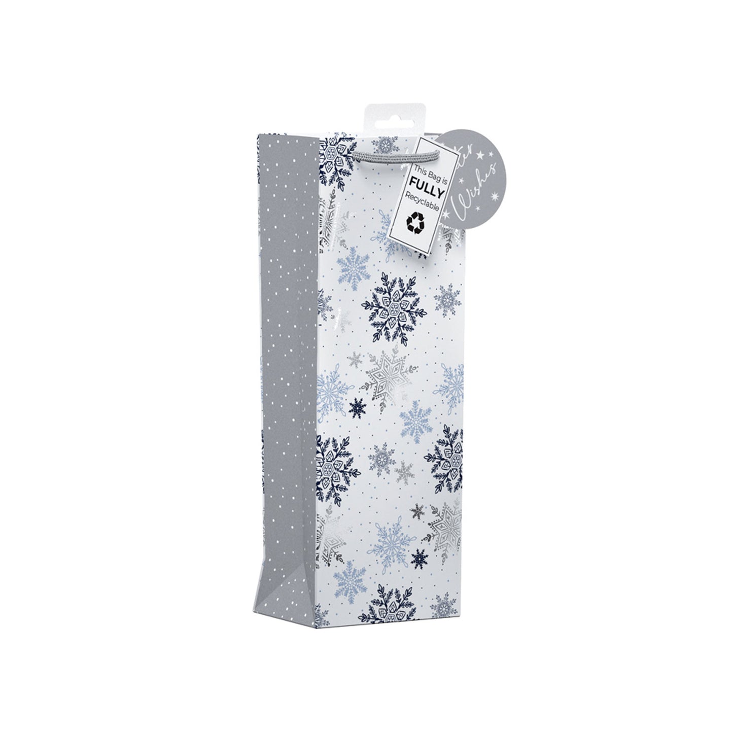 XMAS GIFT BAG BOTTLE FALLING SNOWFLAKES (R)