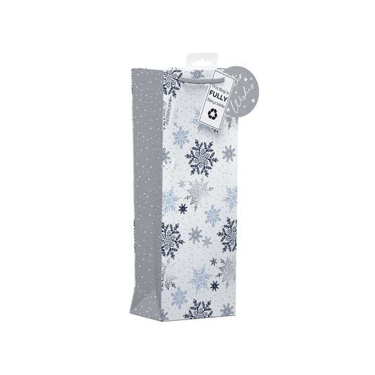 XMAS GIFT BAG BOTTLE FALLING SNOWFLAKES (R)