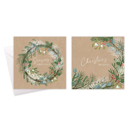 XMAS CARDS SQUARE KRAFT FOILAGE (R)