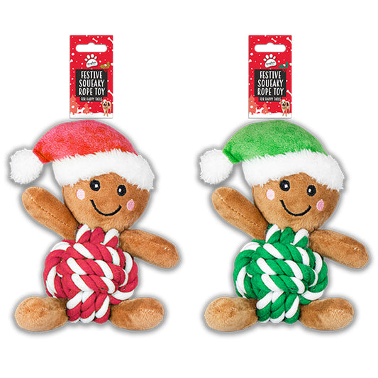 XMAS DOG TOY GINGERBREAD MAN ROPE PLUSH (R)