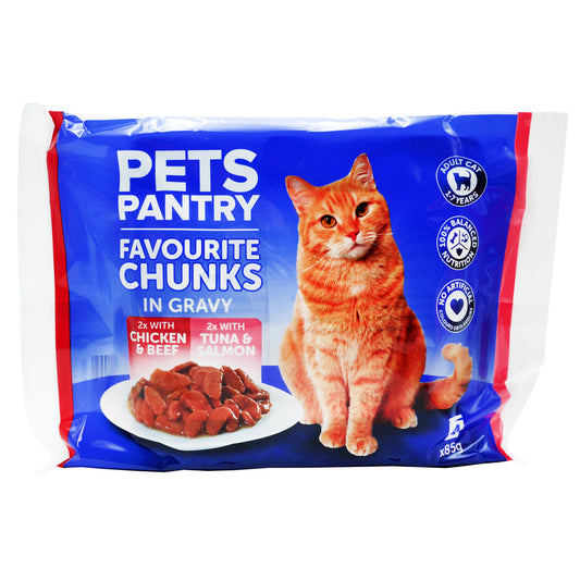 PETS PANTRY CHUNKS GRAVY CAT POUCH 4PK  28/02/27