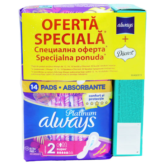 ALWAYS PLATINUM ULTRA SUPER 14S + DISCREET 20S (C)