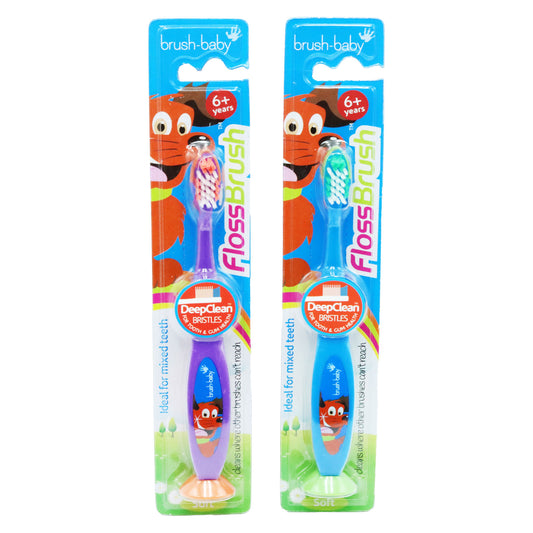 FLOSSBRUSH TOOTHBRUSH 6+ YEARS ASST COLOURS(C)