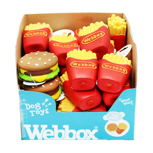 WEBBOX DOG TOY SQUEAKY BURGER & FRIES DISPLAY(C)