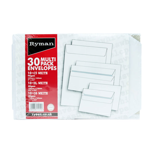 RYMANS ENVELOPES WHITE MULTI SIZE PACK 30PK(C)