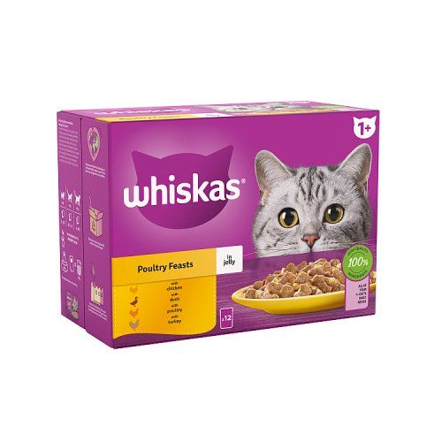 WHISKAS 1+ ADULT POULTRY FEASTS IN JELLY POUCHES 12 X 85G