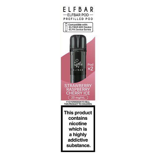 ELFBAR 600 PREFILLED POD _ 2 STRAWBERRY RASPBERRY CHERRY ICE