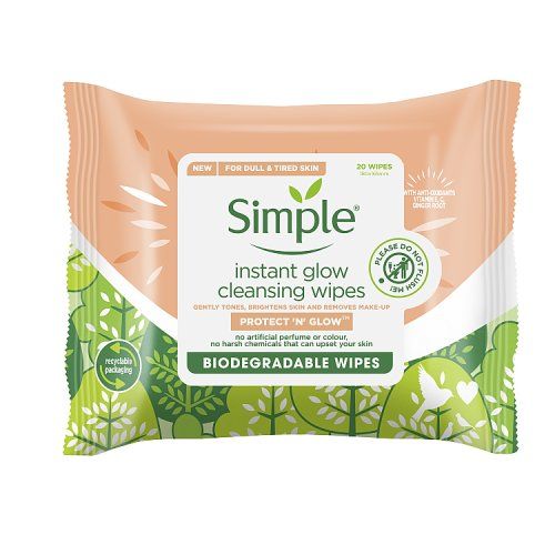 SIMPLE PROTECT 'N' GLOW CLEANSING WIPES 20S